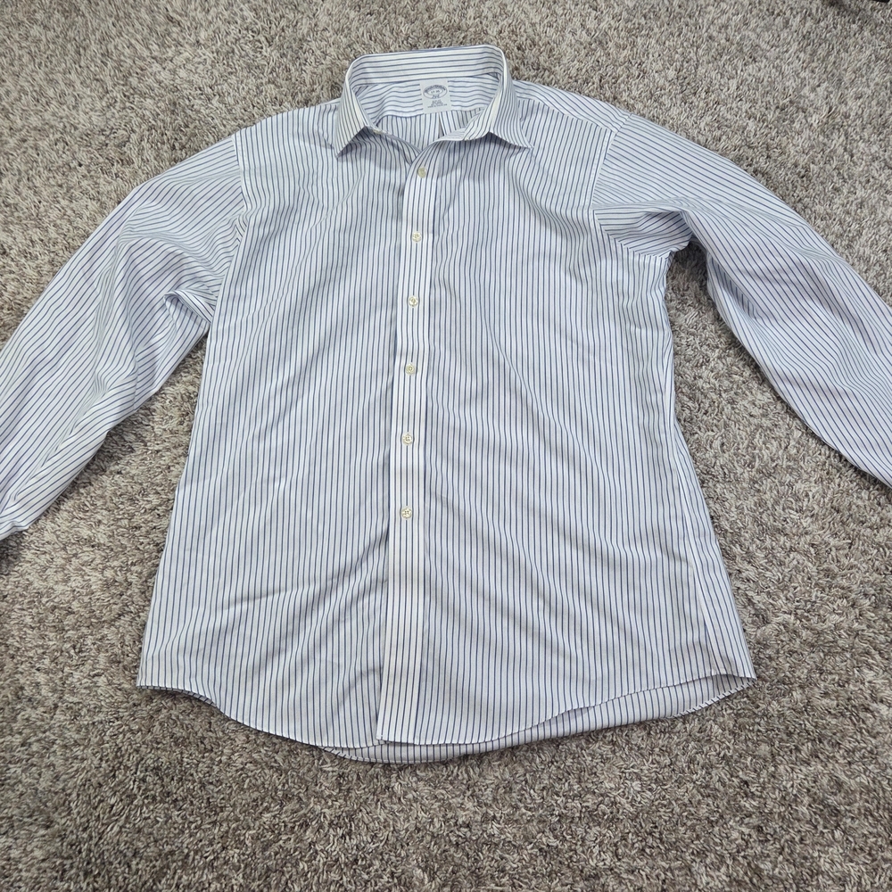 Brooks Brothers 346 Dress Shirt 17 35 Slim Fit‎ French Cuff Blue Stripe Non-Iron